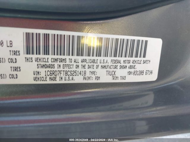 Photo 8 VIN: 1C6RD7FT8CS251418 - DODGE RAM 1500 