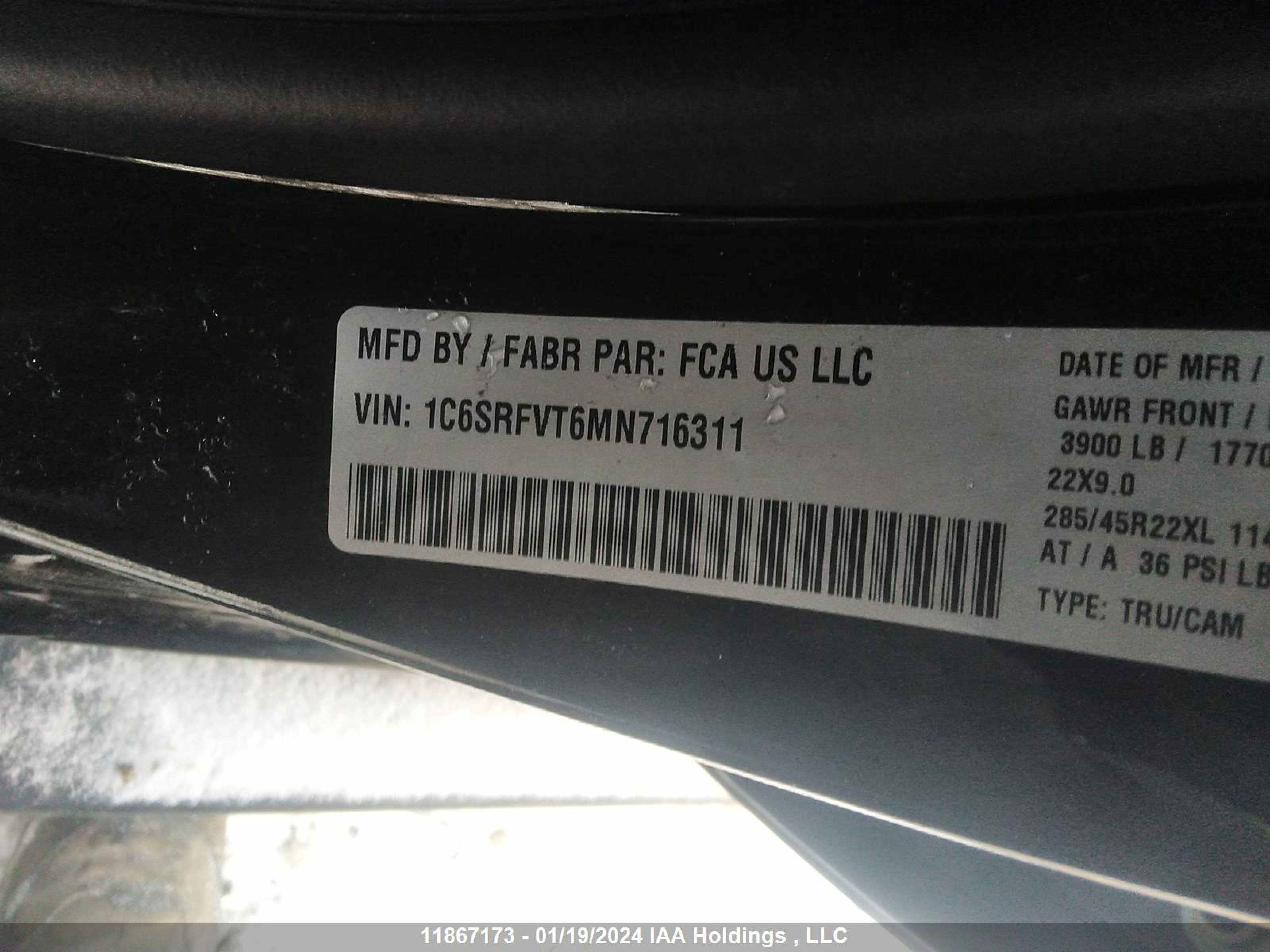 Photo 8 VIN: 1C6SRFVT6MN716311 - DODGE RAM 