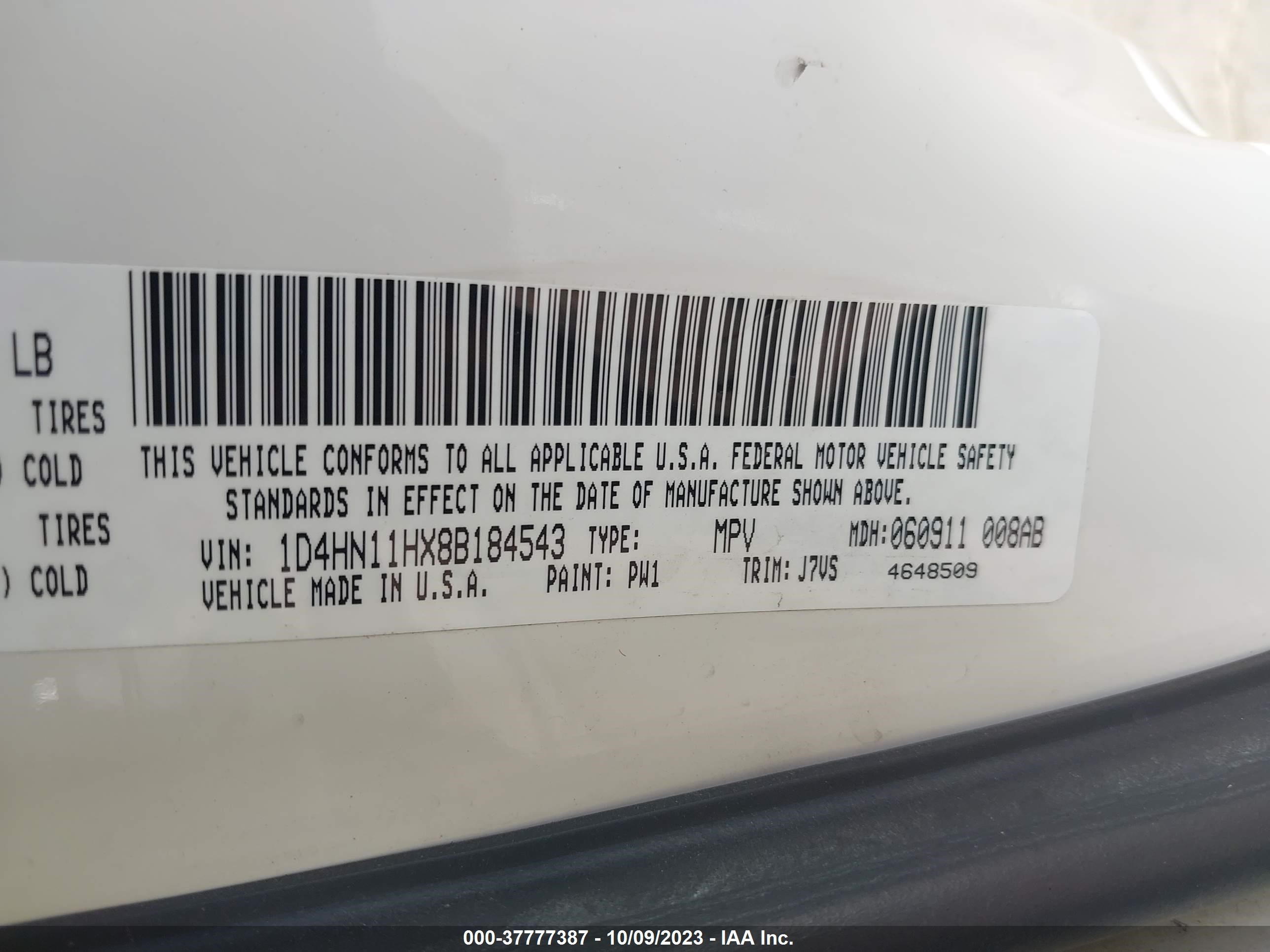 Photo 8 VIN: 1D4HN11HX8B184543 - DODGE CARAVAN 