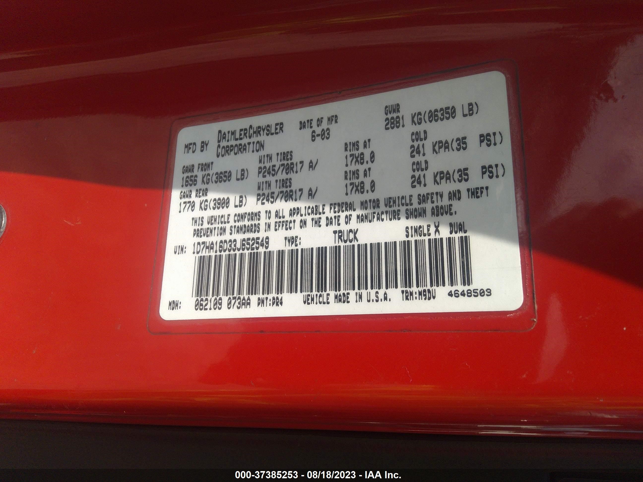 Photo 8 VIN: 1D7HA16D33J652549 - DODGE RAM 