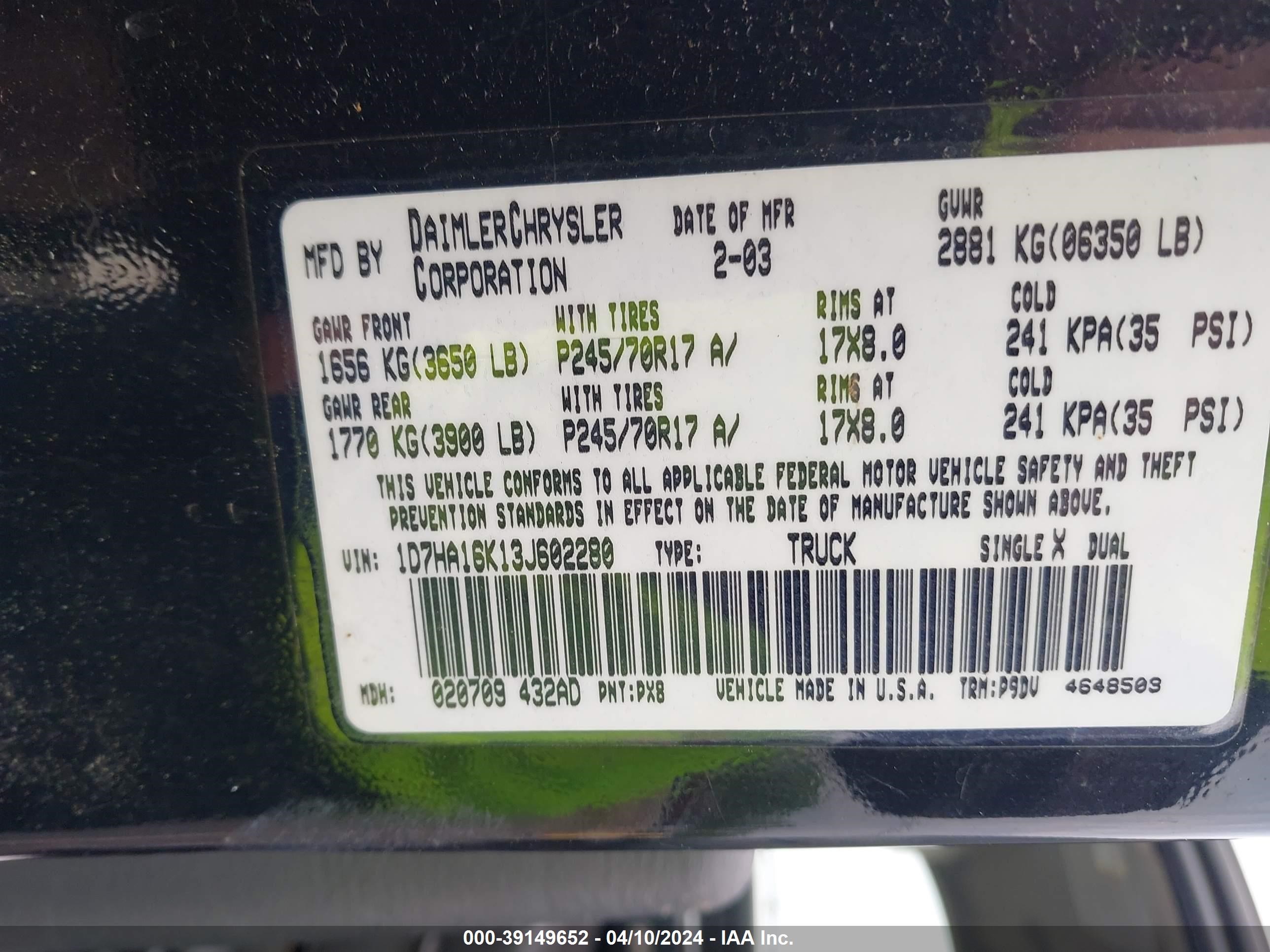 Photo 8 VIN: 1D7HA16K13J602280 - DODGE RAM 