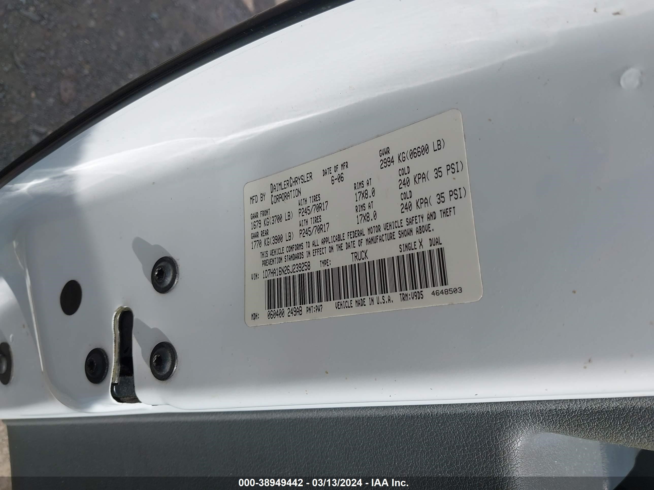 Photo 8 VIN: 1D7HA16N26J239258 - DODGE RAM 