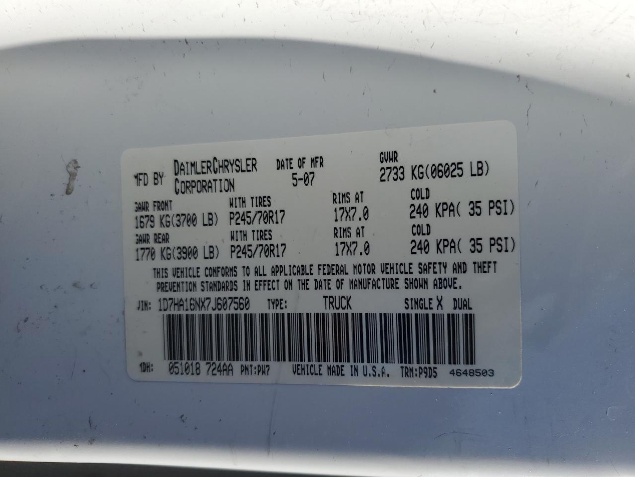 Photo 12 VIN: 1D7HA16NX7J607560 - DODGE RAM 