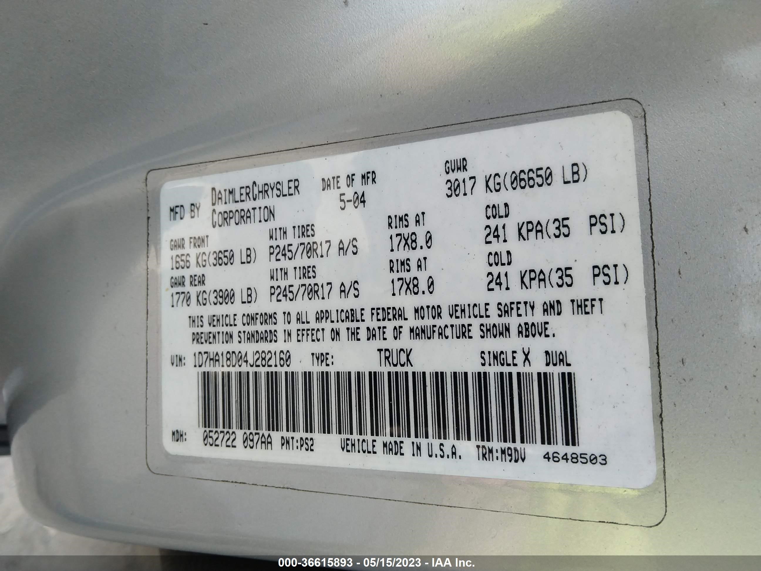 Photo 8 VIN: 1D7HA18D04J282160 - DODGE RAM 