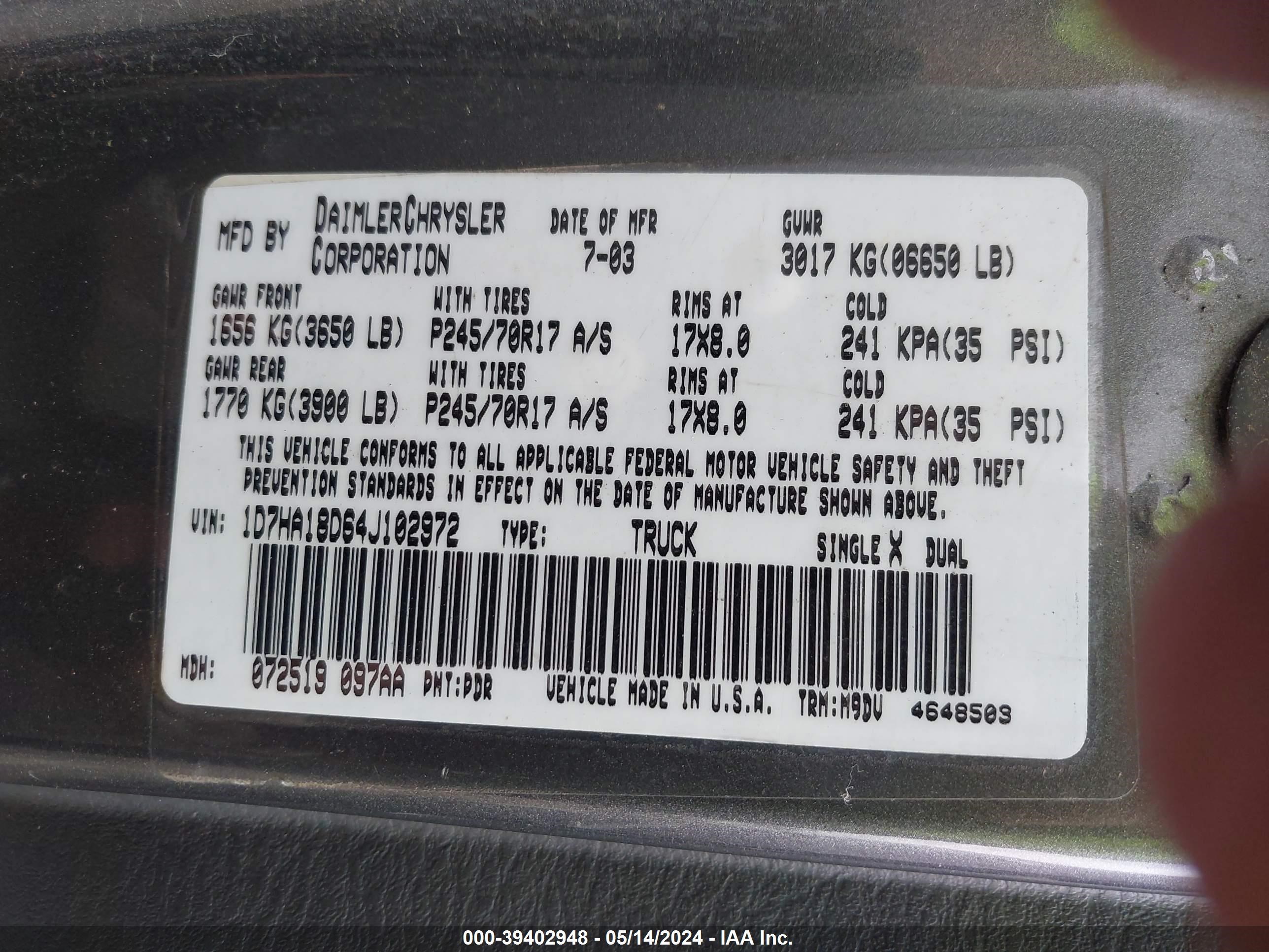 Photo 8 VIN: 1D7HA18D64J102972 - DODGE RAM 