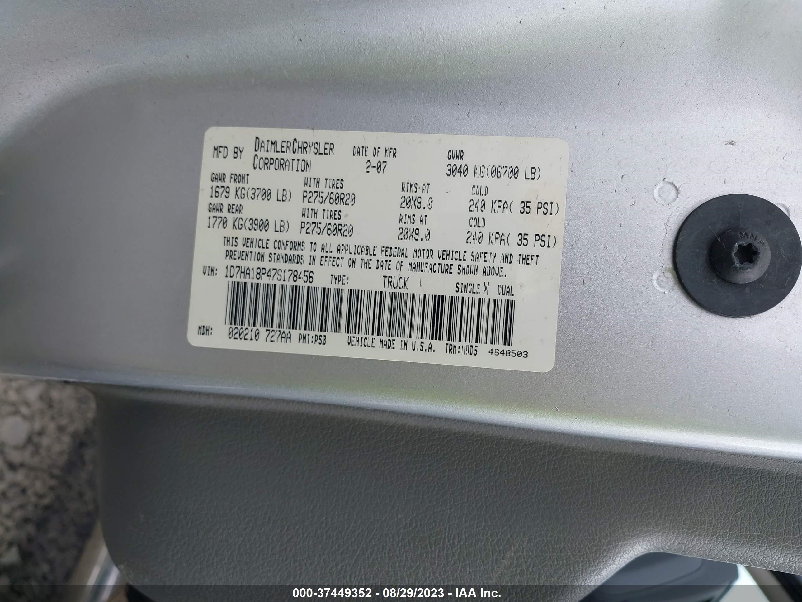 Photo 8 VIN: 1D7HA18P47S178456 - DODGE RAM 