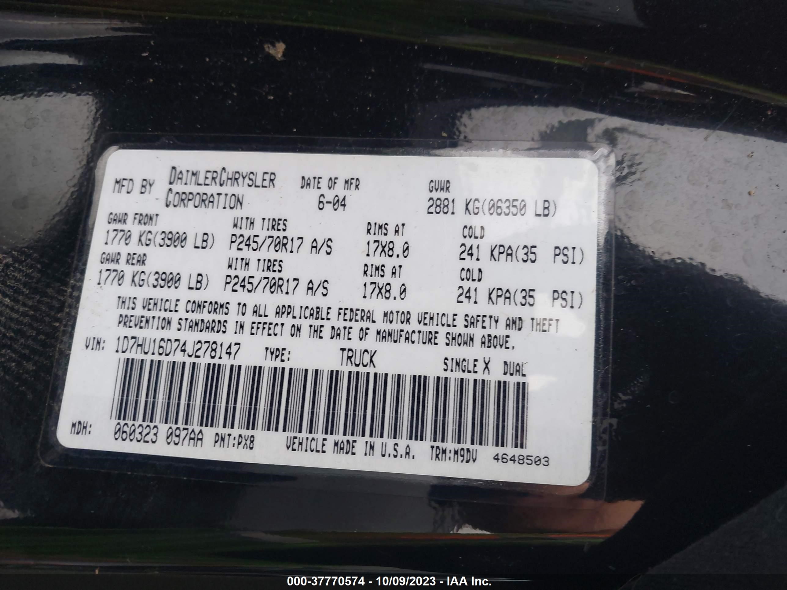 Photo 8 VIN: 1D7HU16D74J278147 - DODGE RAM 