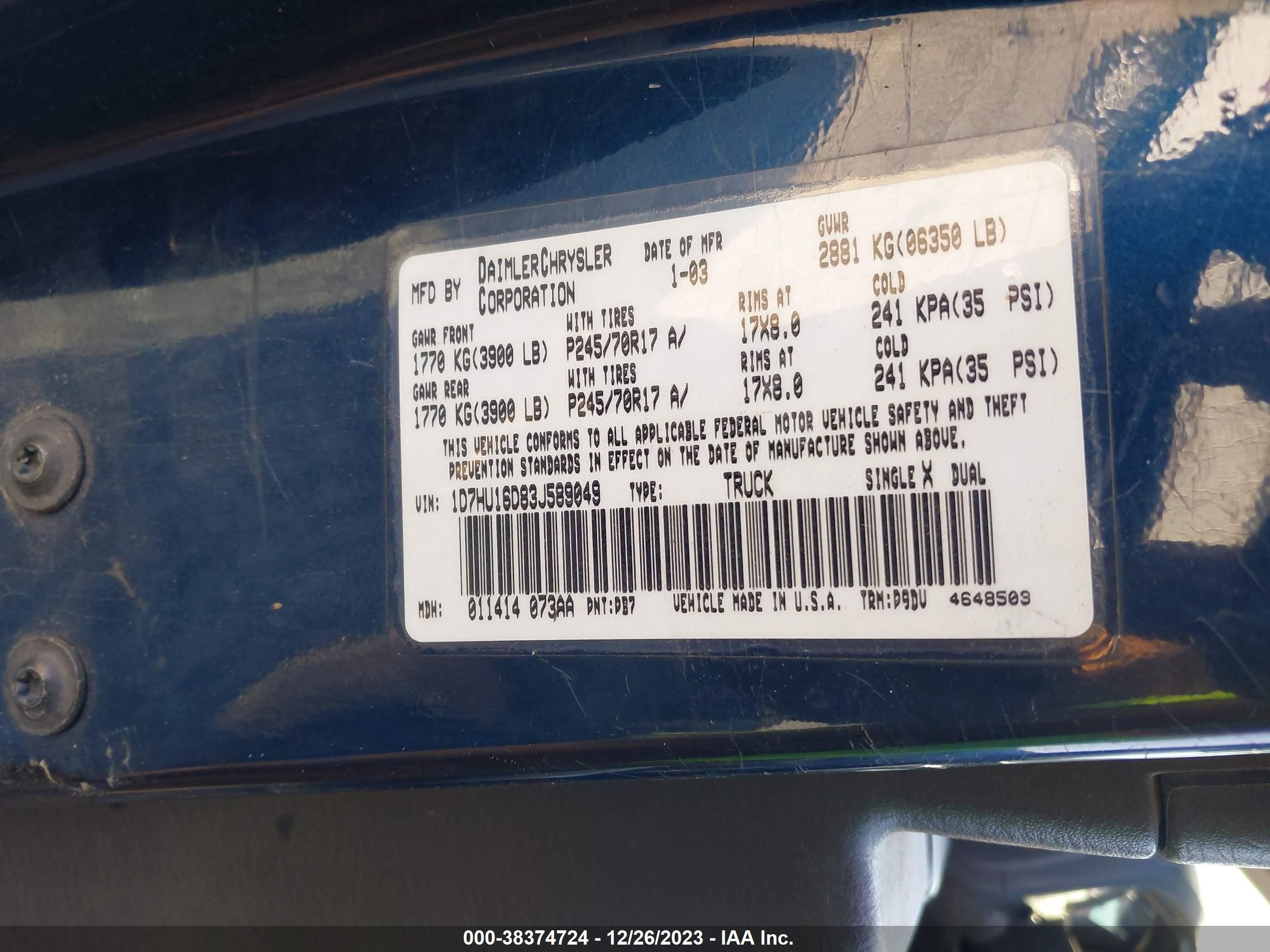 Photo 8 VIN: 1D7HU16D83J589049 - DODGE RAM 