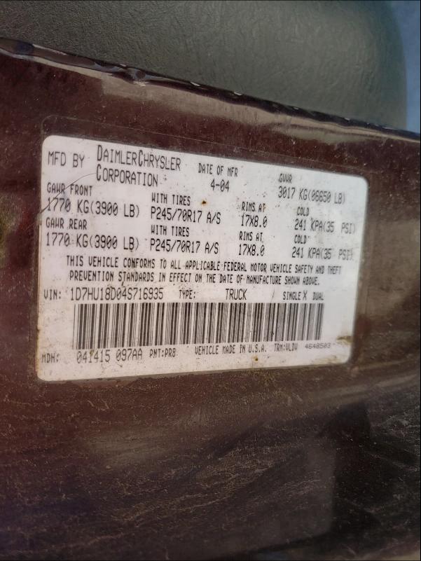 Photo 9 VIN: 1D7HU18D04S716935 - DODGE RAM 1500 S 