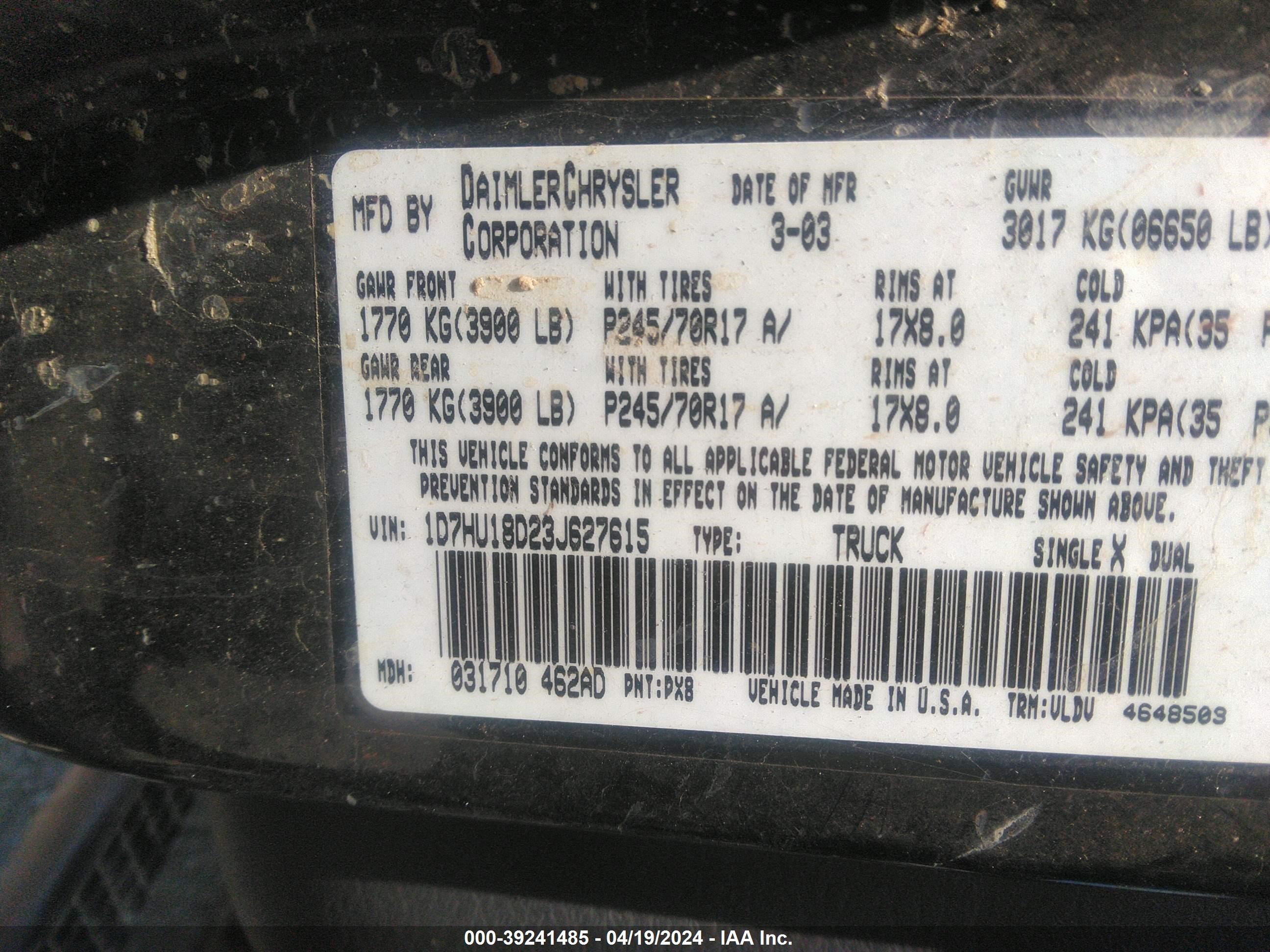 Photo 8 VIN: 1D7HU18D23J627615 - DODGE RAM 