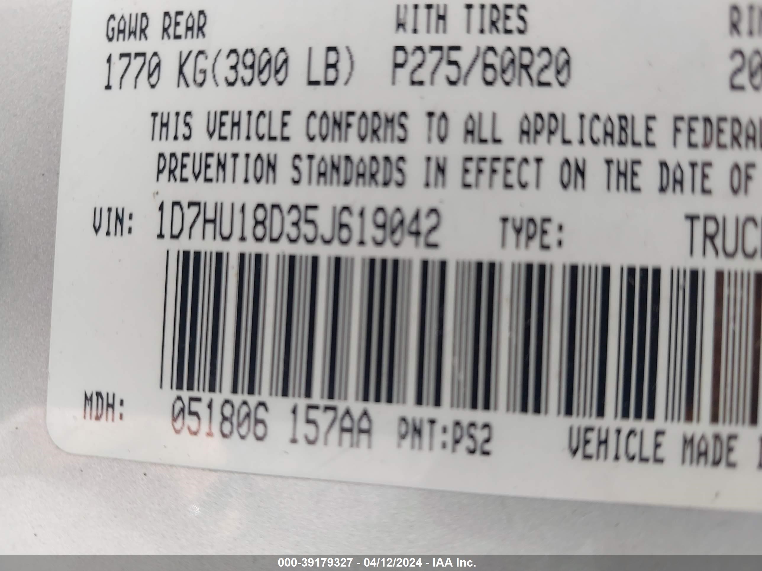 Photo 8 VIN: 1D7HU18D35J619042 - DODGE RAM 