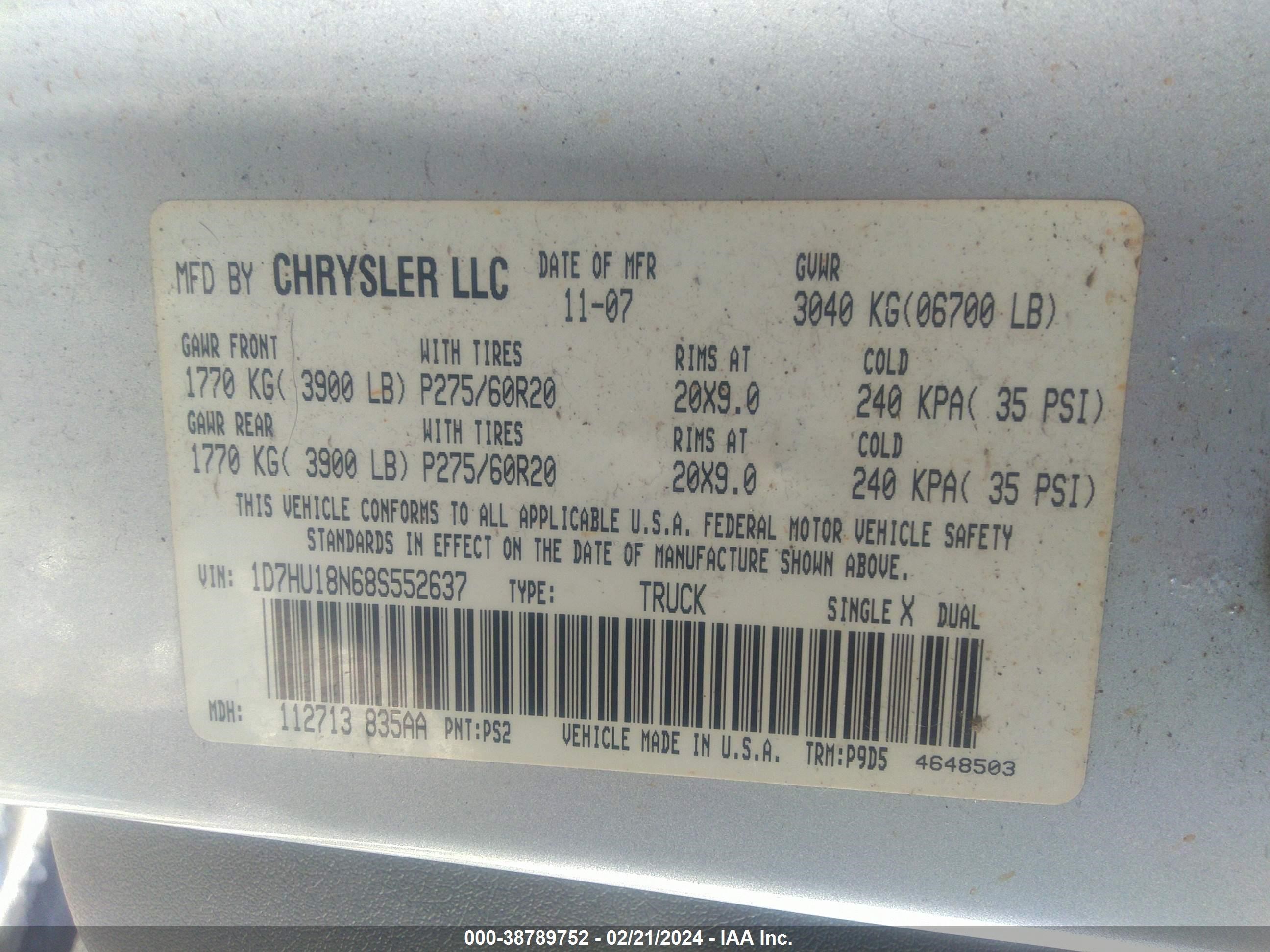 Photo 8 VIN: 1D7HU18N68S552637 - DODGE RAM 