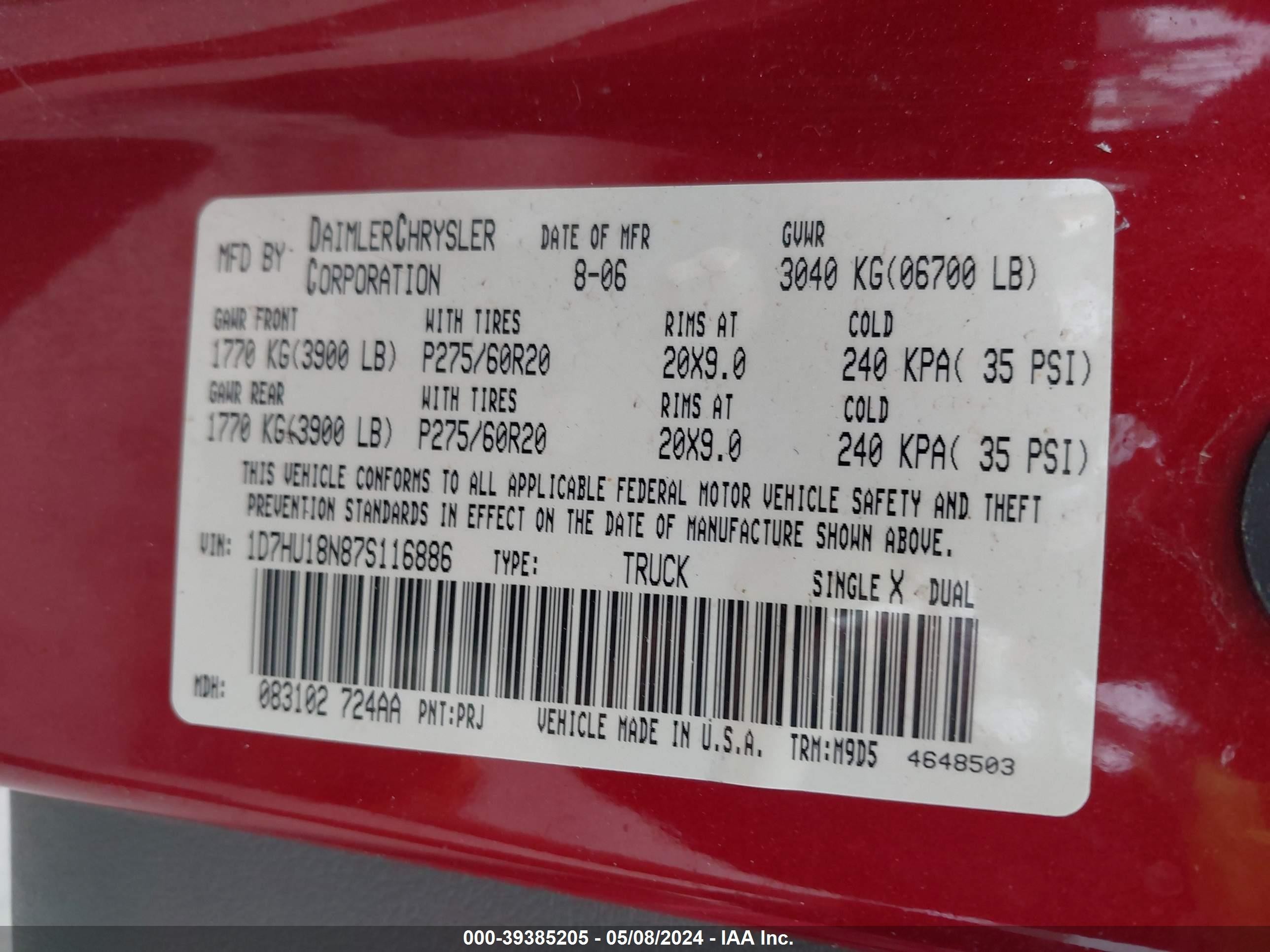 Photo 8 VIN: 1D7HU18N87S116886 - DODGE RAM 