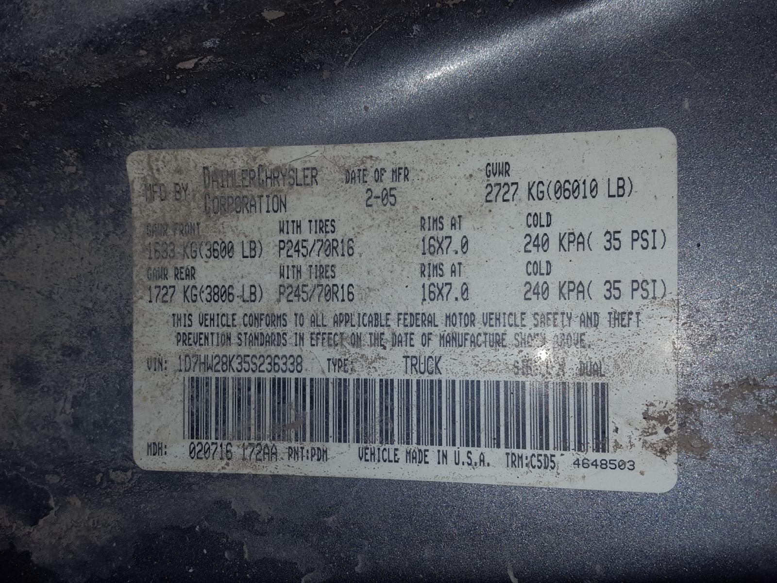 Photo 9 VIN: 1D7HW28K35S236338 - DODGE DAKOTA QUA 