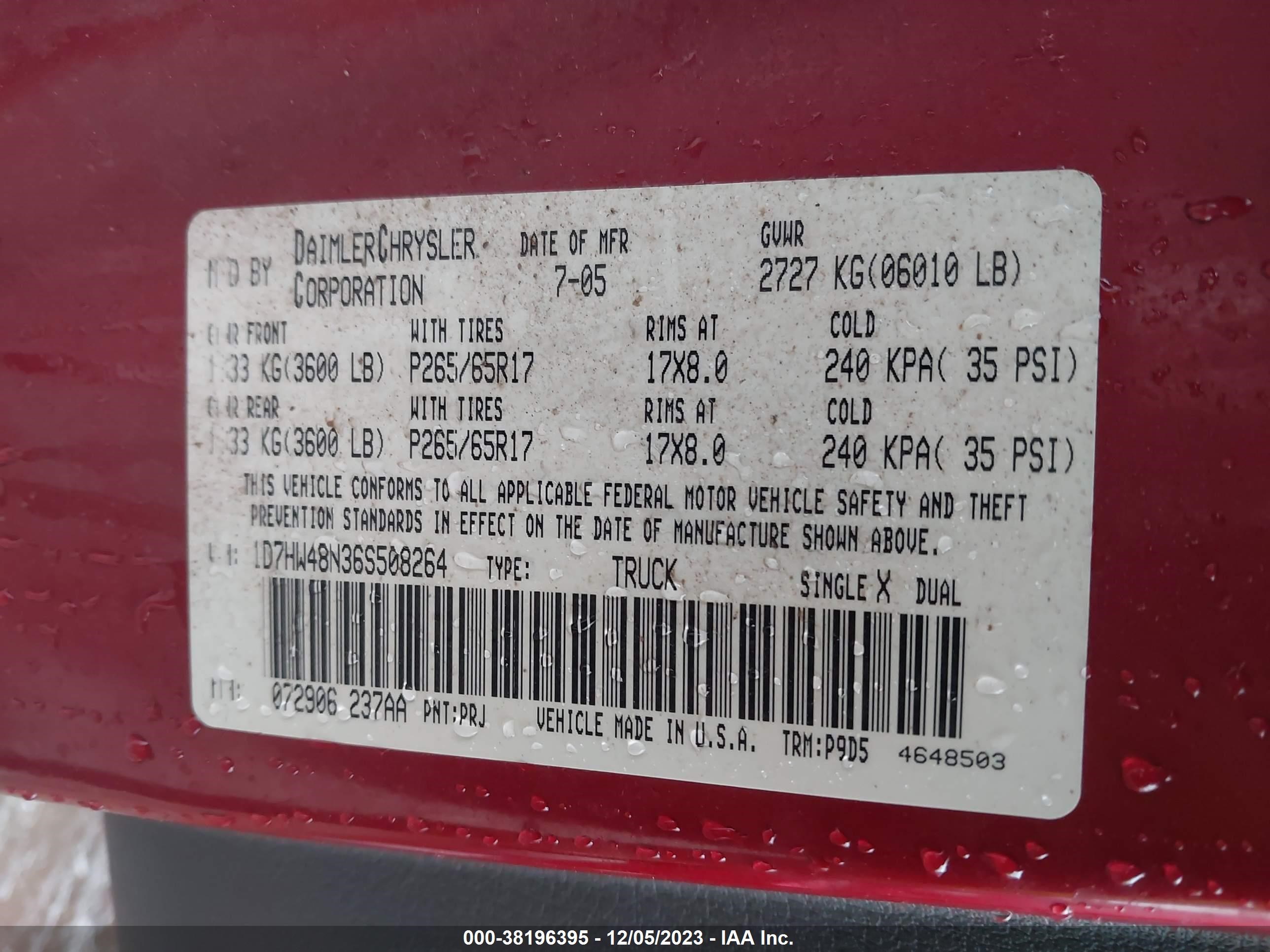 Photo 8 VIN: 1D7HW48N36S508264 - DODGE DAKOTA 