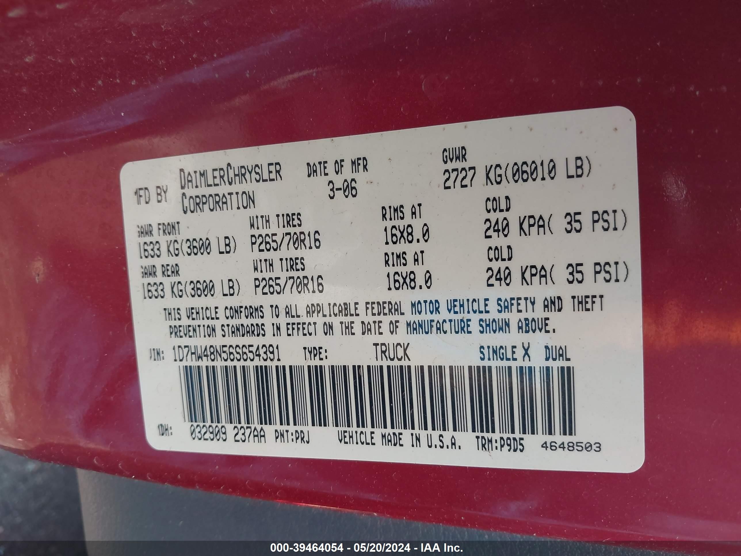 Photo 8 VIN: 1D7HW48N56S654391 - DODGE DAKOTA 