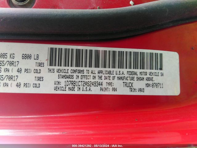 Photo 8 VIN: 1D7RB1CT2AS249344 - DODGE RAM 1500 