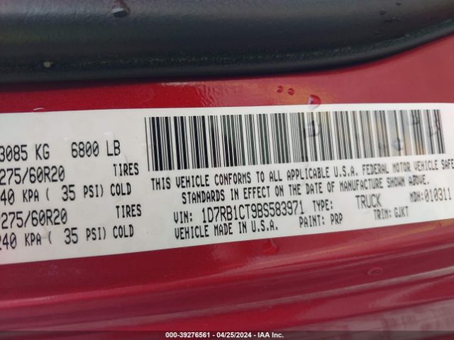 Photo 8 VIN: 1D7RB1CT9BS583971 - DODGE RAM 1500 