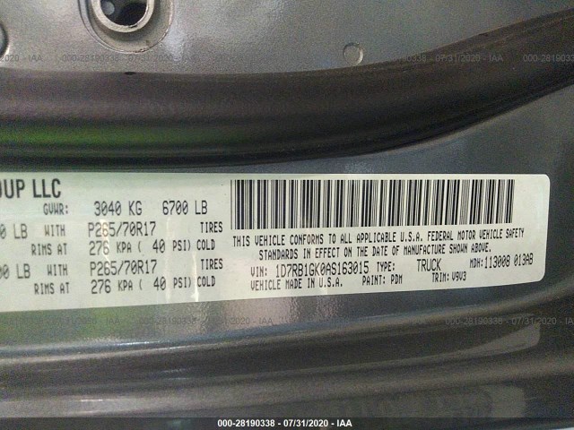 Photo 8 VIN: 1D7RB1GK0AS163015 - DODGE RAM 1500 