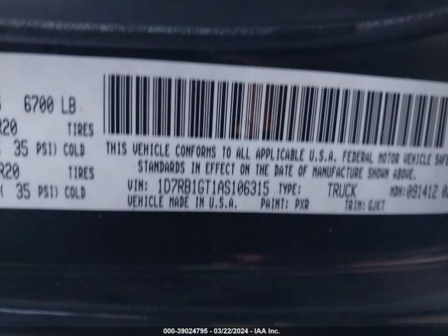 Photo 8 VIN: 1D7RB1GT1AS106315 - DODGE RAM 1500 