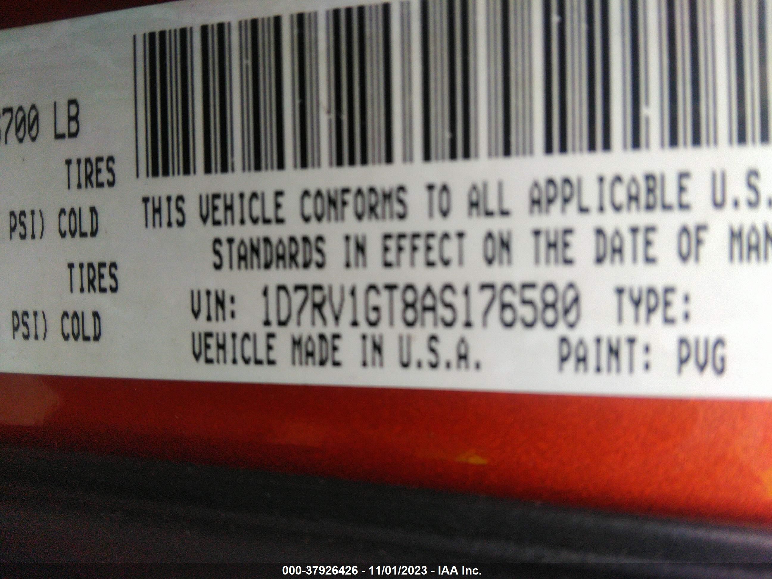 Photo 8 VIN: 1D7RV1GT8AS176580 - DODGE RAM 