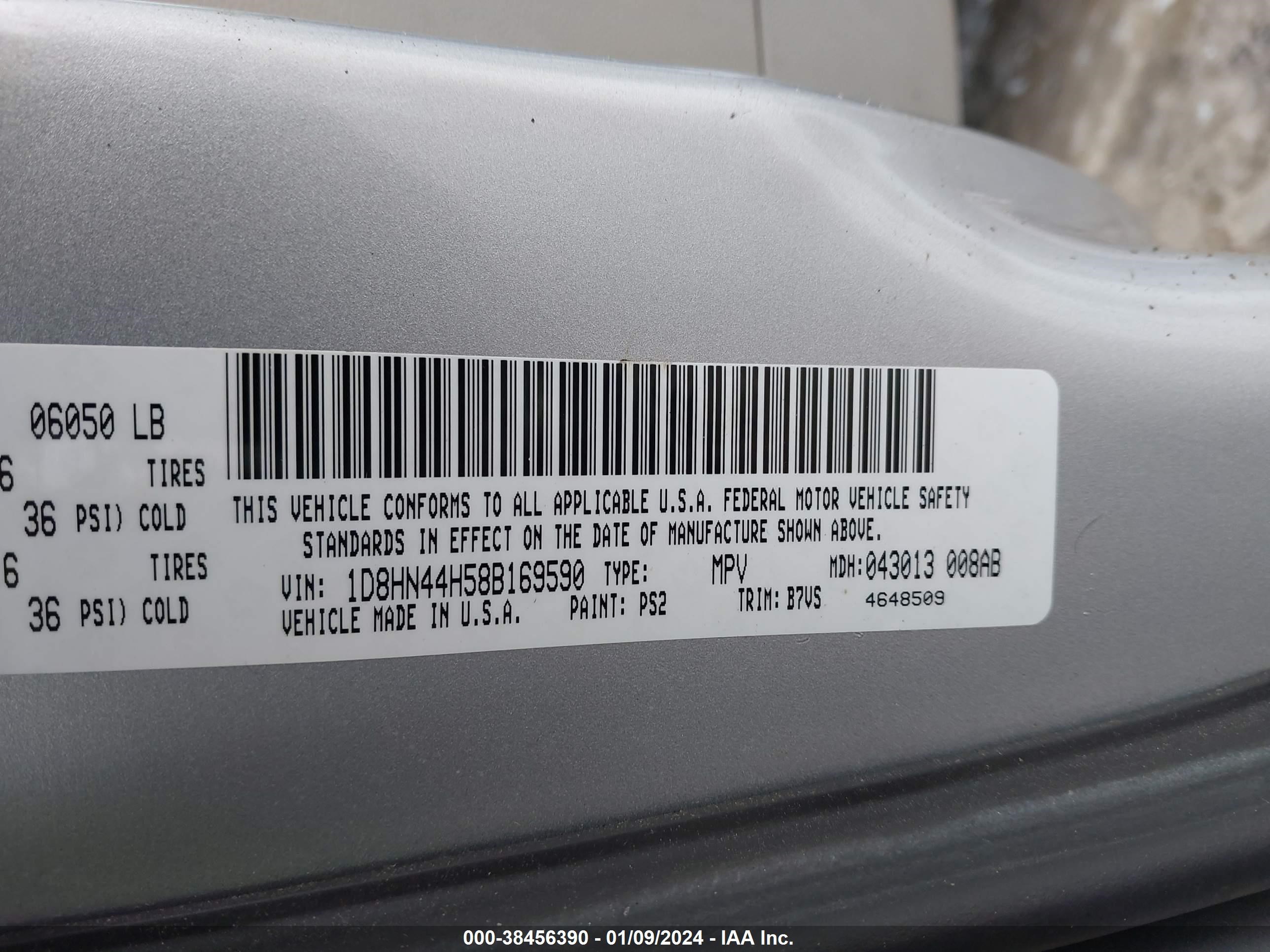 Photo 8 VIN: 1D8HN44H58B169590 - DODGE CARAVAN 