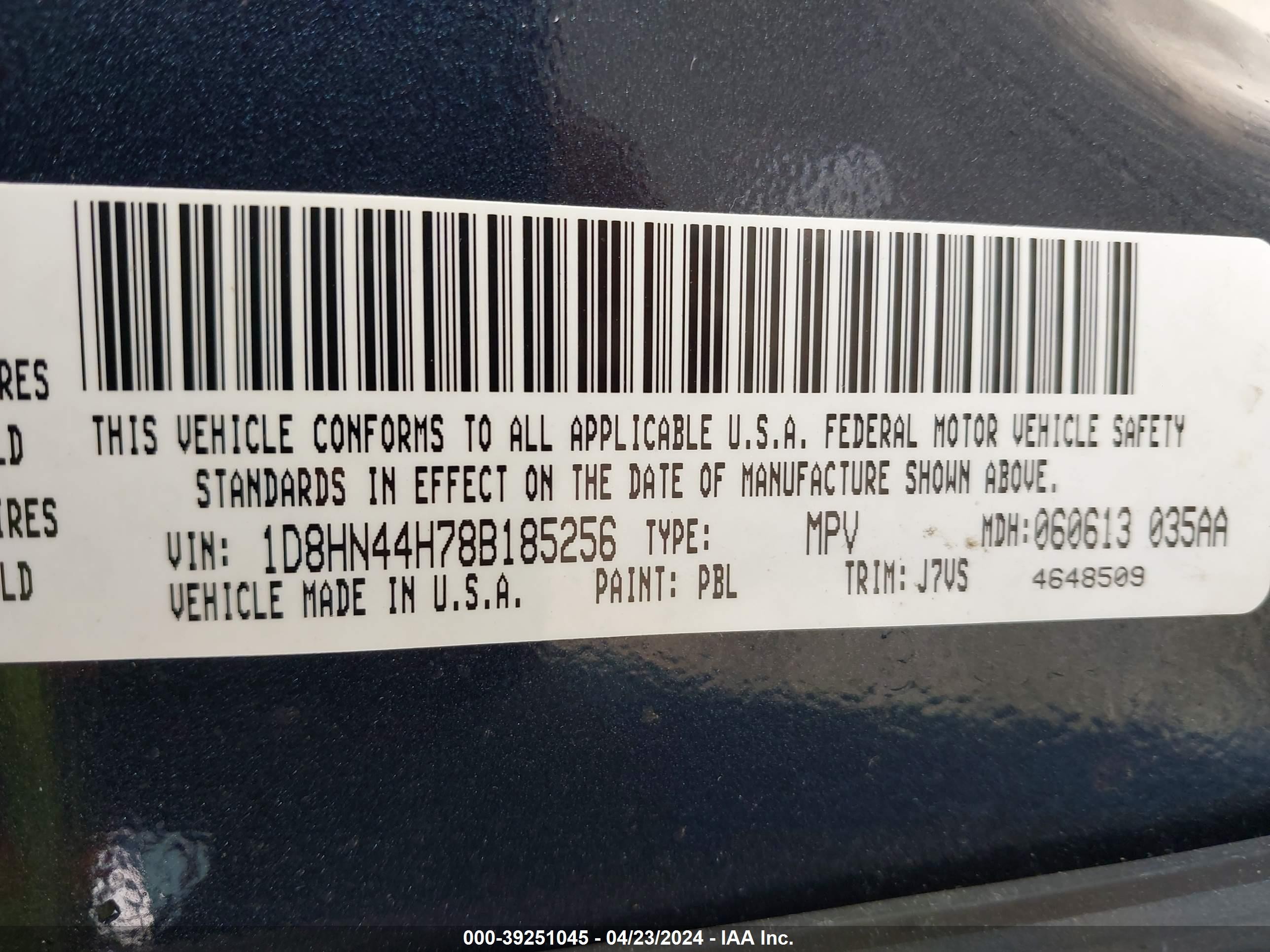 Photo 8 VIN: 1D8HN44H78B185256 - DODGE CARAVAN 