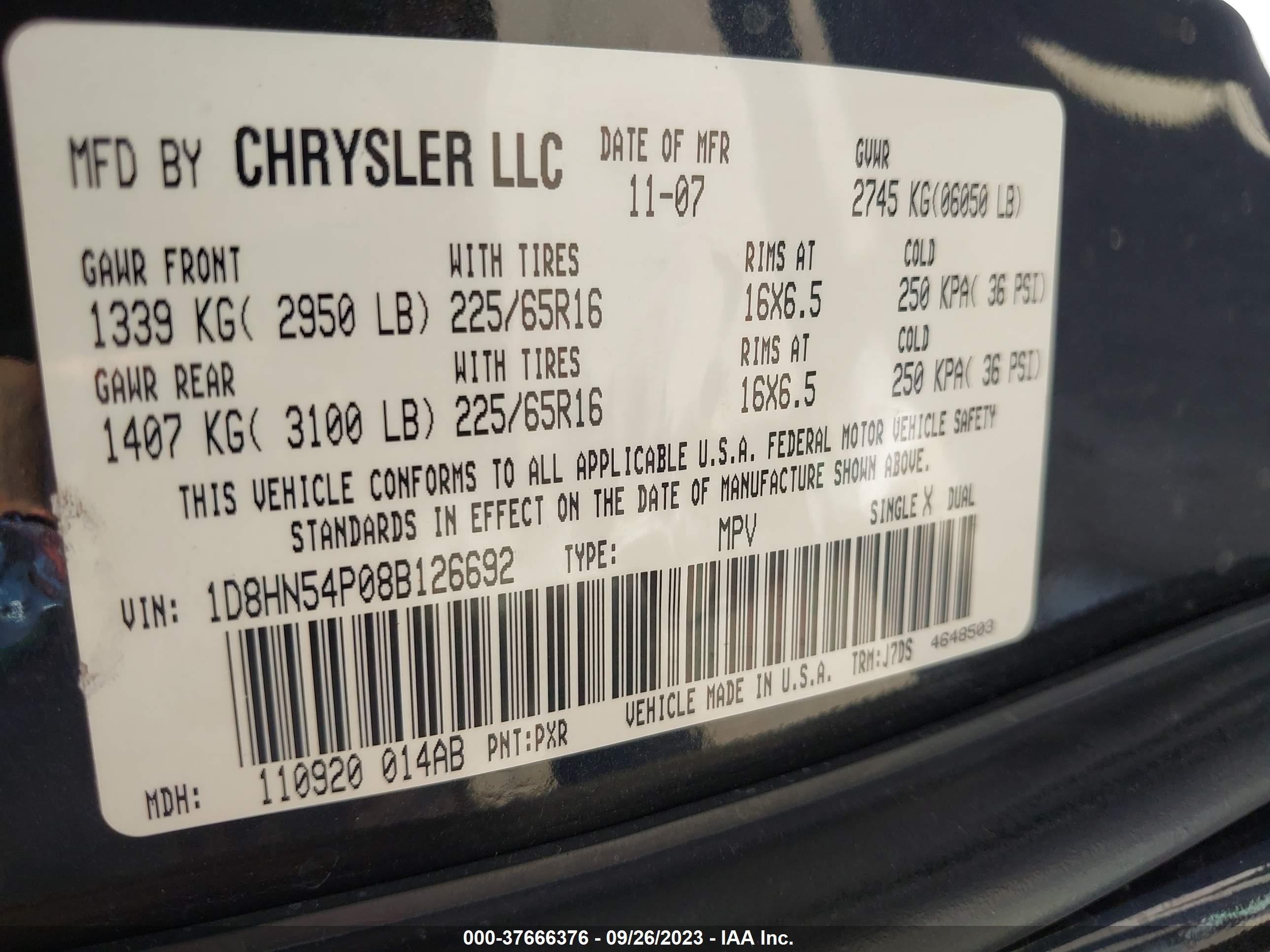 Photo 8 VIN: 1D8HN54P08B126692 - DODGE CARAVAN 