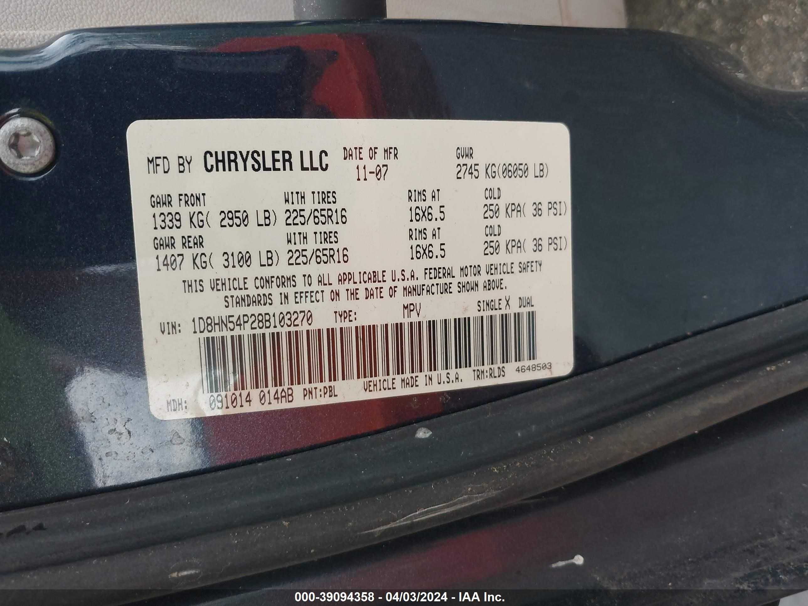 Photo 8 VIN: 1D8HN54P28B103270 - DODGE CARAVAN 