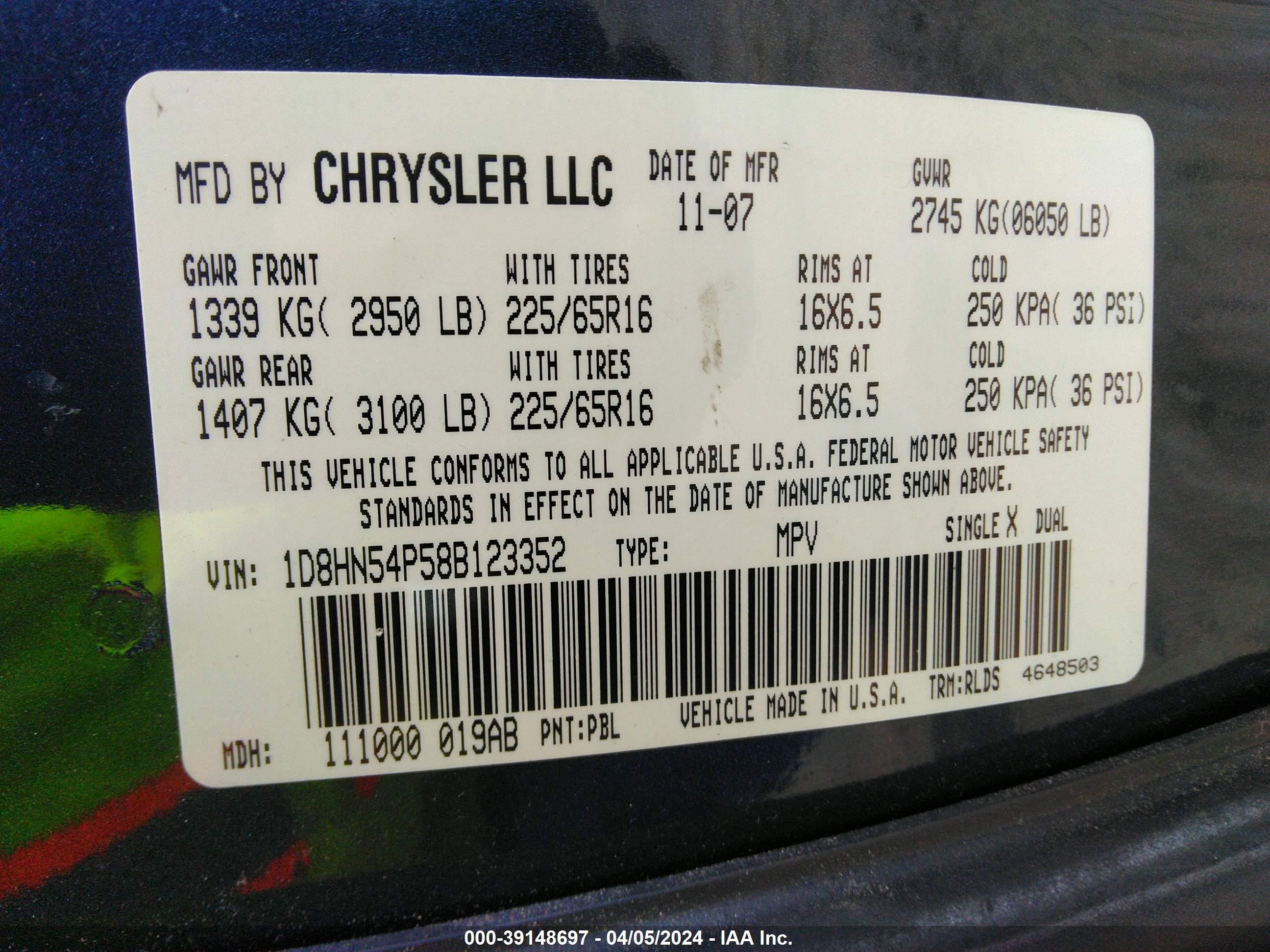 Photo 8 VIN: 1D8HN54P58B123352 - DODGE CARAVAN 