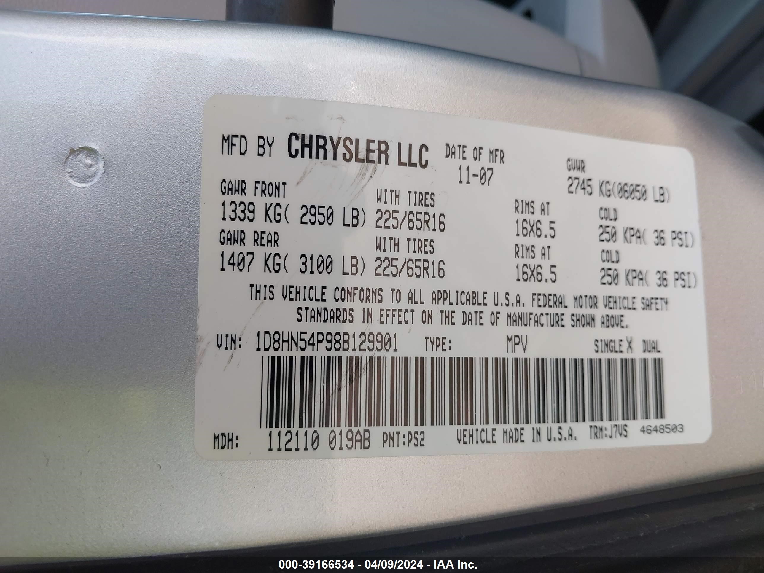 Photo 8 VIN: 1D8HN54P98B129901 - DODGE CARAVAN 