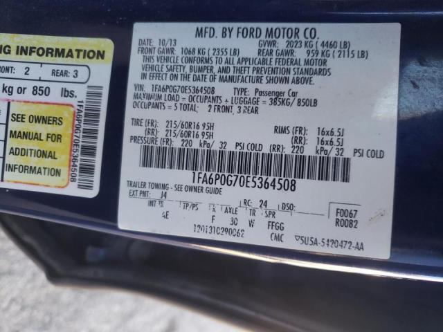 Photo 9 VIN: 1FA6P0G70E5364508 - FORD FUSION S 