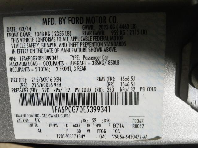 Photo 9 VIN: 1FA6P0G70E5399341 - FORD FUSION 