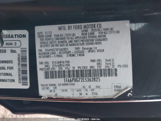 Photo 8 VIN: 1FA6P0G72E5362825 - FORD FUSION 