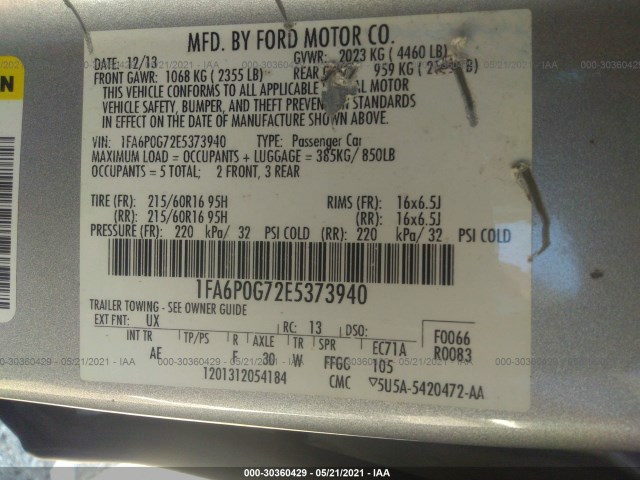 Photo 8 VIN: 1FA6P0G72E5373940 - FORD FUSION 