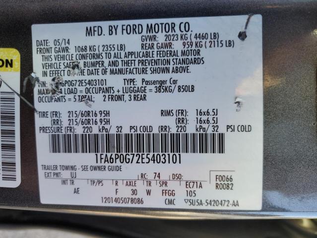 Photo 11 VIN: 1FA6P0G72E5403101 - FORD FUSION 