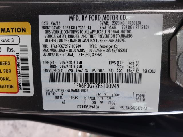 Photo 9 VIN: 1FA6P0G72F5100949 - FORD FUSION 