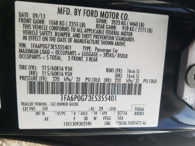 Photo 9 VIN: 1FA6P0G73E5355401 - FORD FUSION S 