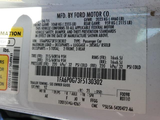 Photo 9 VIN: 1FA6P0G73F5130302 - FORD FUSION S 