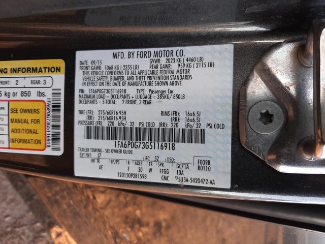 Photo 9 VIN: 1FA6P0G73G5116918 - FORD FUSION S 