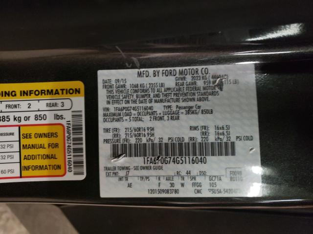 Photo 9 VIN: 1FA6P0G74G5116040 - FORD FUSION S 