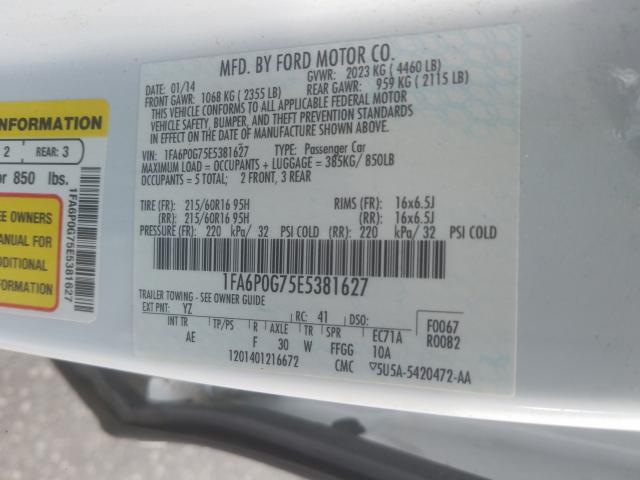 Photo 9 VIN: 1FA6P0G75E5381627 - FORD FUSION S 