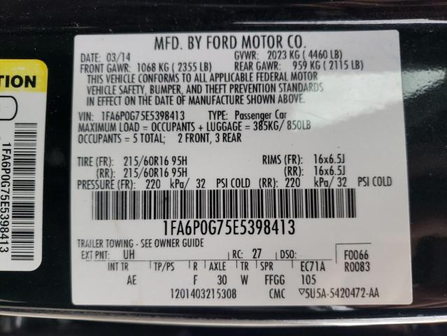 Photo 9 VIN: 1FA6P0G75E5398413 - FORD FUSION S 