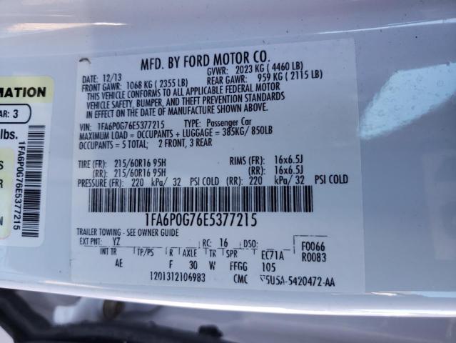 Photo 12 VIN: 1FA6P0G76E5377215 - FORD FUSION S 