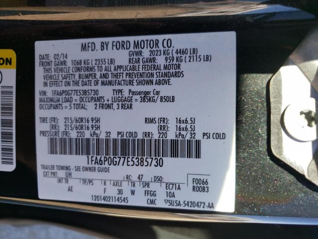 Photo 9 VIN: 1FA6P0G77E5385730 - FORD FUSION S 