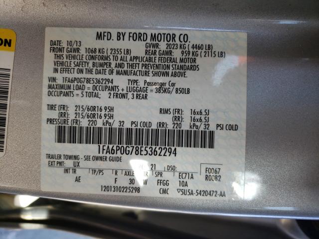 Photo 9 VIN: 1FA6P0G78E5362294 - FORD FUSION S 