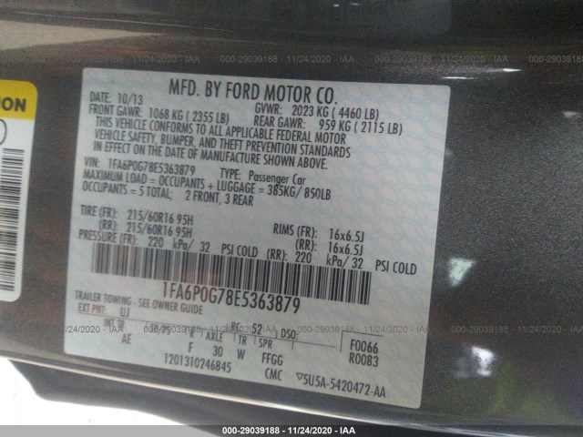 Photo 8 VIN: 1FA6P0G78E5363879 - FORD FUSION 