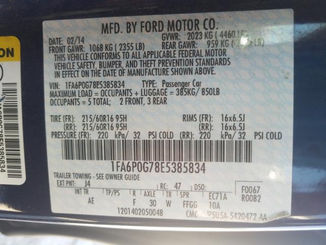 Photo 9 VIN: 1FA6P0G78E5385834 - FORD FUSION S 