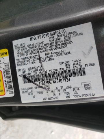 Photo 9 VIN: 1FA6P0G78E5407234 - FORD FUSION S 