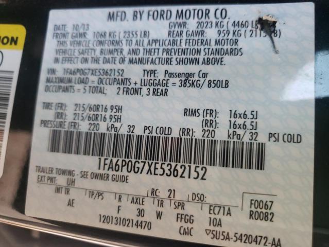 Photo 9 VIN: 1FA6P0G7XE5362152 - FORD FUSION S 